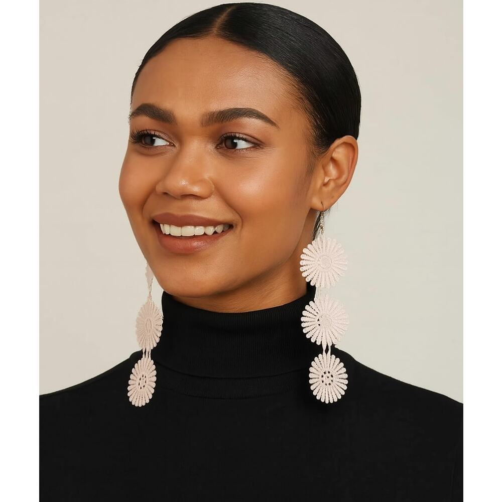 MIA‎ Collection Floral Lace Statement Dangle Hook Earrings Blush Pink Womens New